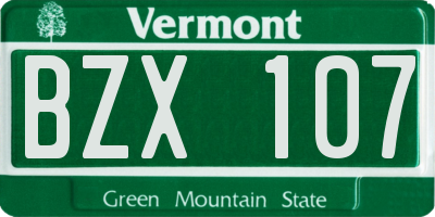 VT license plate BZX107