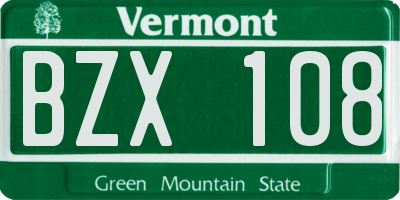 VT license plate BZX108