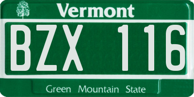 VT license plate BZX116