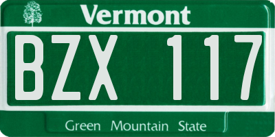 VT license plate BZX117