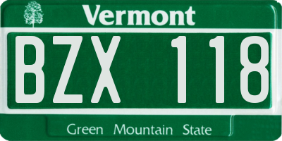 VT license plate BZX118