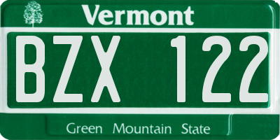 VT license plate BZX122