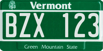 VT license plate BZX123