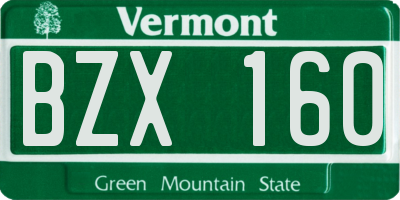 VT license plate BZX160