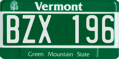 VT license plate BZX196