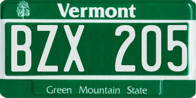 VT license plate BZX205
