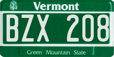 VT license plate BZX208