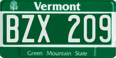 VT license plate BZX209