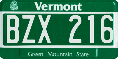 VT license plate BZX216