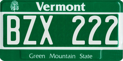 VT license plate BZX222