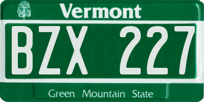 VT license plate BZX227