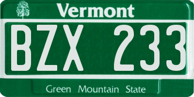 VT license plate BZX233