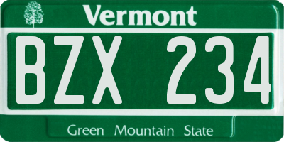 VT license plate BZX234