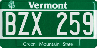 VT license plate BZX259
