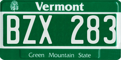VT license plate BZX283