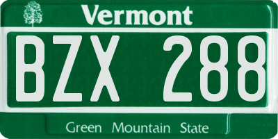 VT license plate BZX288