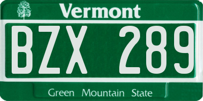 VT license plate BZX289