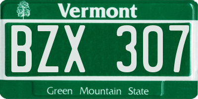 VT license plate BZX307