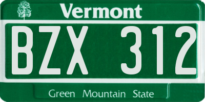 VT license plate BZX312