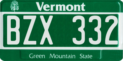 VT license plate BZX332