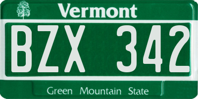VT license plate BZX342