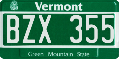 VT license plate BZX355