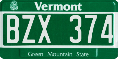 VT license plate BZX374