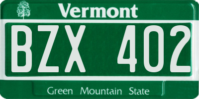VT license plate BZX402