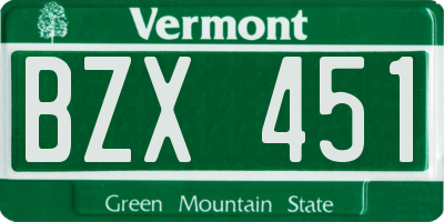 VT license plate BZX451