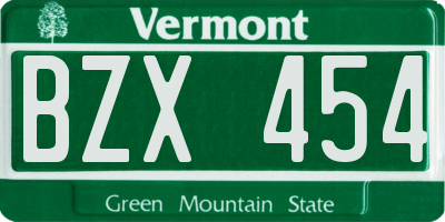 VT license plate BZX454