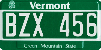 VT license plate BZX456