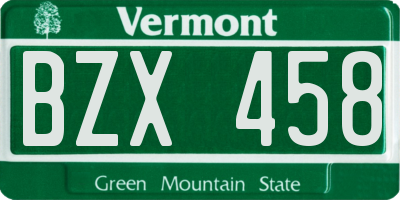 VT license plate BZX458