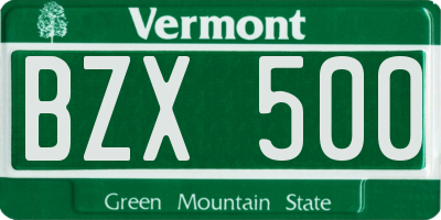 VT license plate BZX500