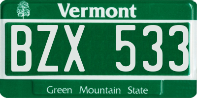 VT license plate BZX533