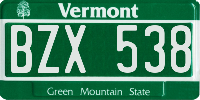 VT license plate BZX538