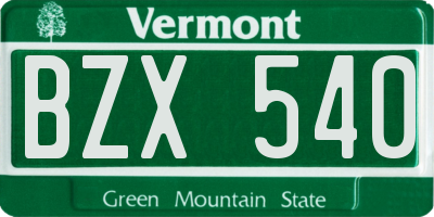 VT license plate BZX540