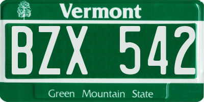 VT license plate BZX542
