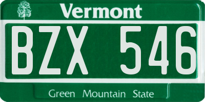 VT license plate BZX546