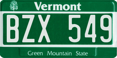 VT license plate BZX549