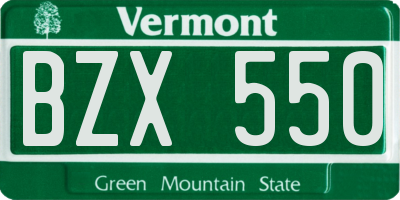 VT license plate BZX550