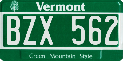 VT license plate BZX562