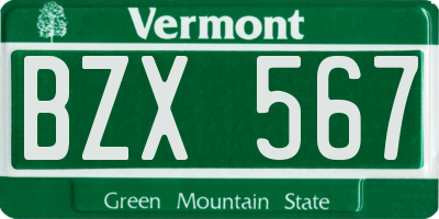 VT license plate BZX567