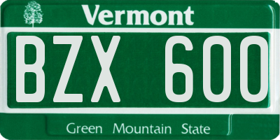 VT license plate BZX600