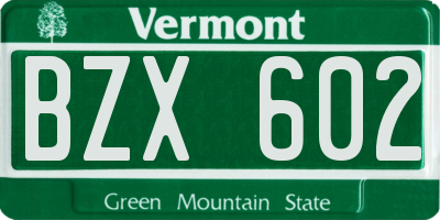 VT license plate BZX602