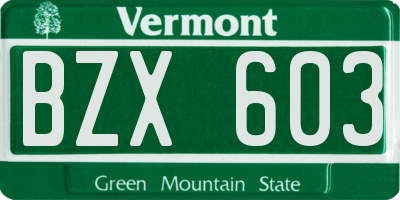 VT license plate BZX603