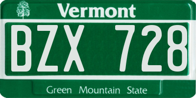 VT license plate BZX728