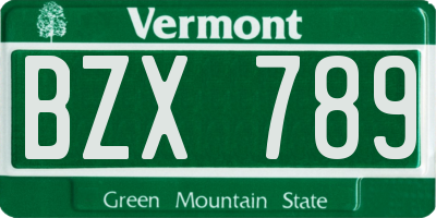 VT license plate BZX789