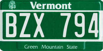VT license plate BZX794
