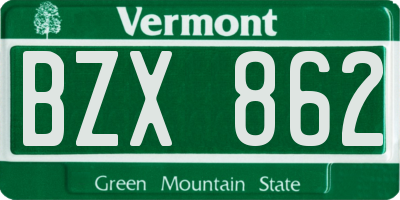 VT license plate BZX862