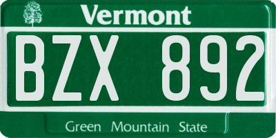 VT license plate BZX892